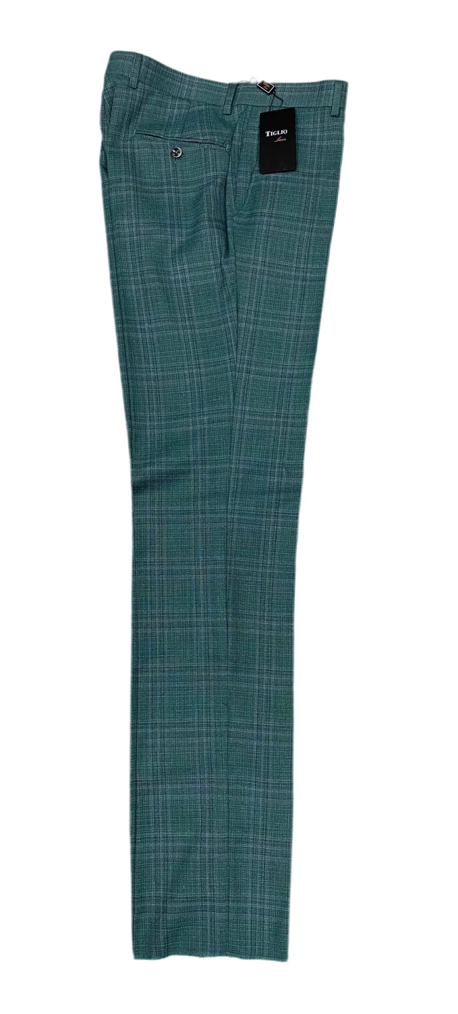 Tiglio Luxe 2560 Gren/Lilac Plaid Flat Front Pure Wool Modern Fit TL2656