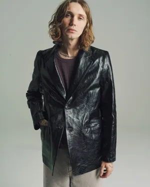 True Dye Black Leather Opening Blazer