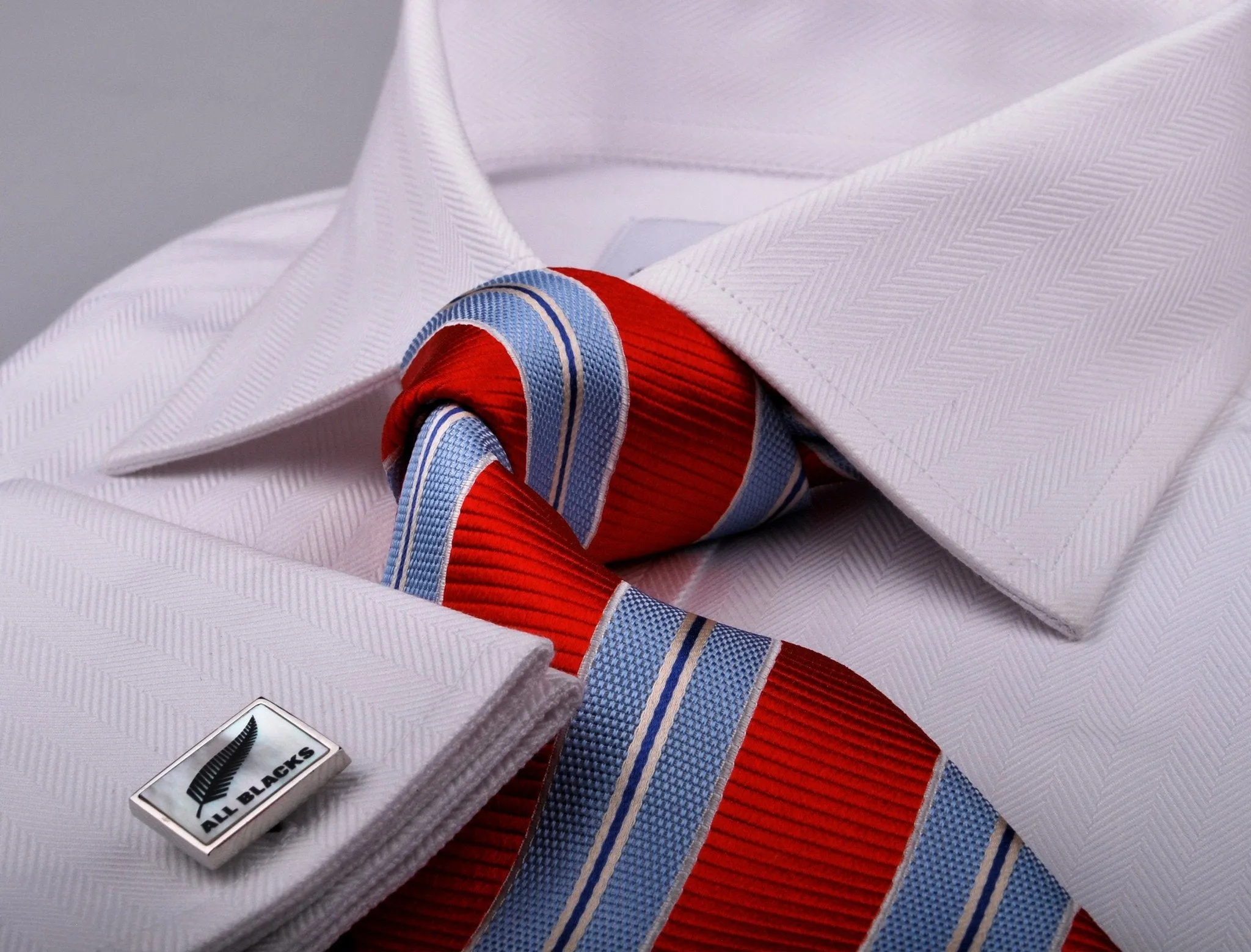White Herringbone Formal Business Dress Shirt in French Double Cuffs